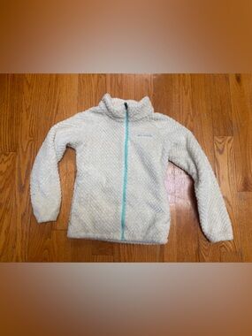 ☀️Columbia Cream Sherpa Fleece Jacket with Teal Zip
